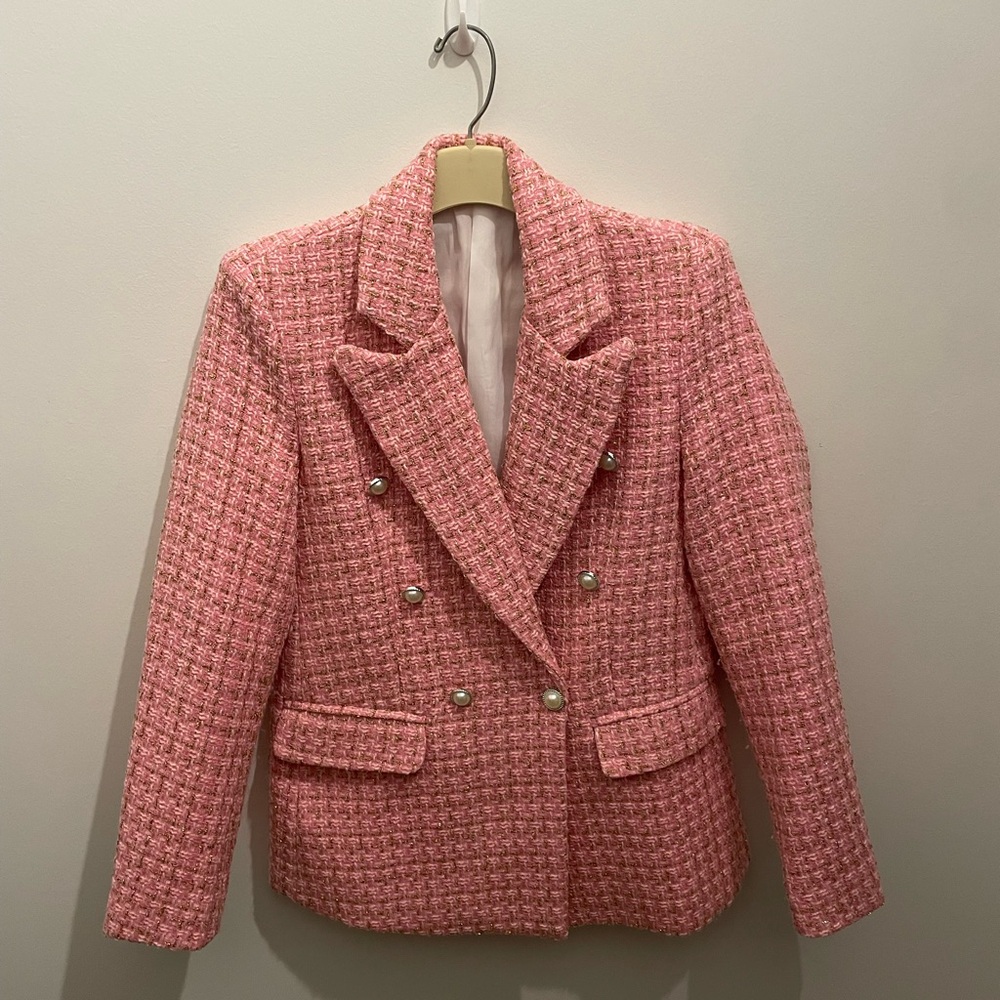 Pink Tweed Double-Breasted Women's Blazer